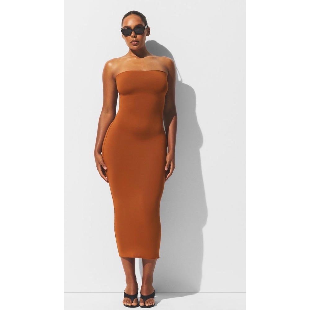 RARE SKIMS Classic Swim Convertible Tube Dress Bronze Small  NEW